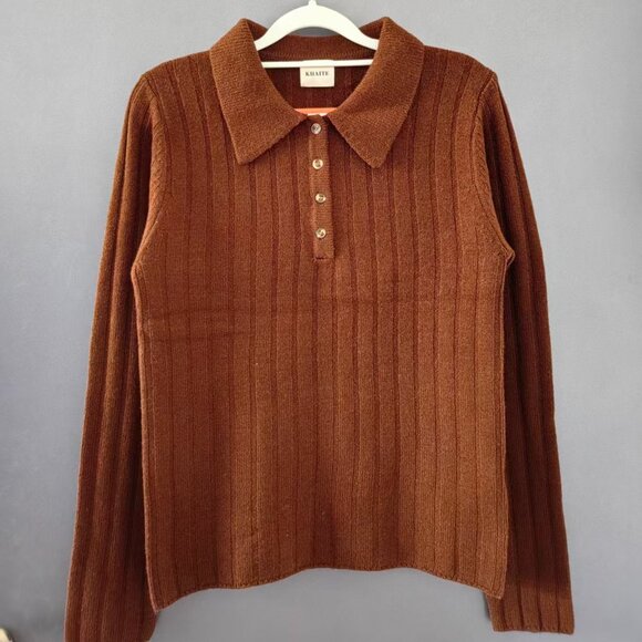 Khaite Brown Ribbed Polo Collar Sweater | New Without Tags (NWT) | Size S/M - Picture 1 of 7